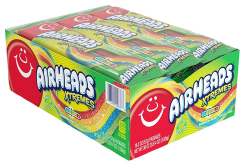 Package, 2 (18-Pack) Airheads Xtremes Belts Candy, Chewy Candy Rainbow Berry Fruit Flavor Artificially Flavored, Ounces