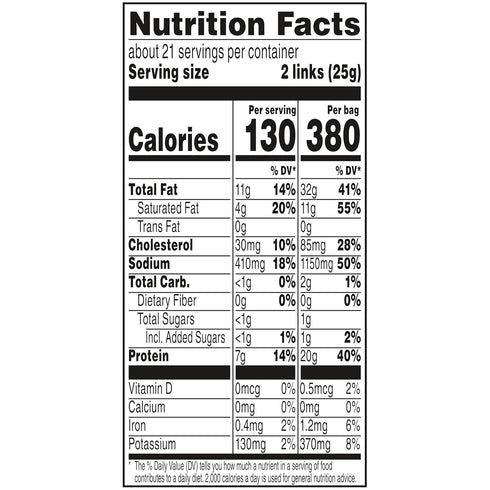 7g 2.5 oz. (Pack 7) Duke's Pork Original Smoked Shorty Sausages, Protein Per Serving, Snack Bags