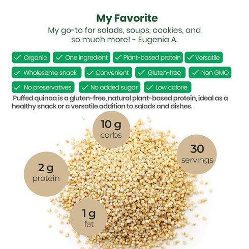 1 lb Z Natural Foods Organic Crispy Puffed Quinoa - Real Crisped Quinoa Vegan Superfood - Healthy Quinoa Crisps Snacks