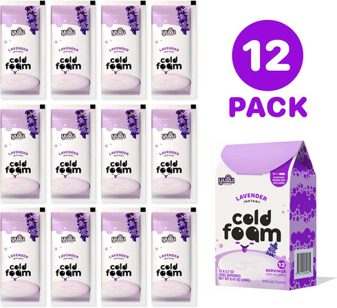 (12 8.47 oz) YULU FOODS Lavender Instant Cold Foam Sticks Servings, | Non-Dairy Floral Cold Foam for Iced Coffee, Tea