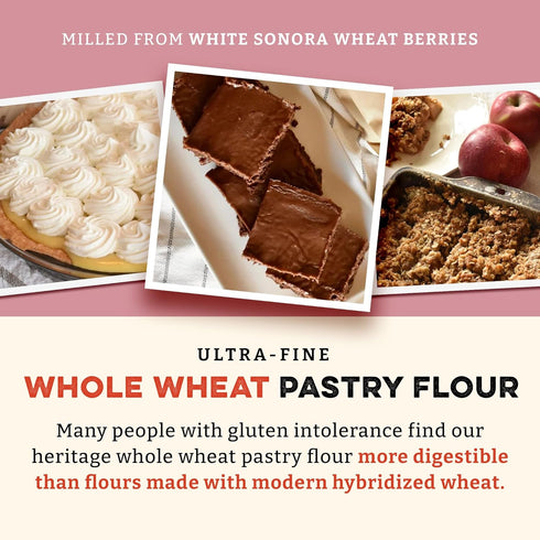 5 lbs Sunrise Flour Mill USDA Organic Heritage Whole Wheat Pastry Flour - | Milled from White Sonora | Easier to Digest
