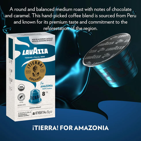 (Pack 60) Pack, 100% 8 13 Lavazza TIERRA AMAZONIA USDA ORGANIC Espresso Aluminum Capsules Compatible with Nespresso