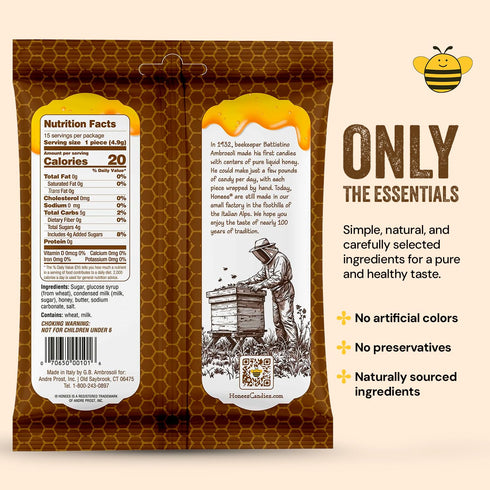 12 Pack (34.2oz) Honees Honey Caramels Hard Candy Individually Wrapped | Natural & Healthy Candy, Italian Made