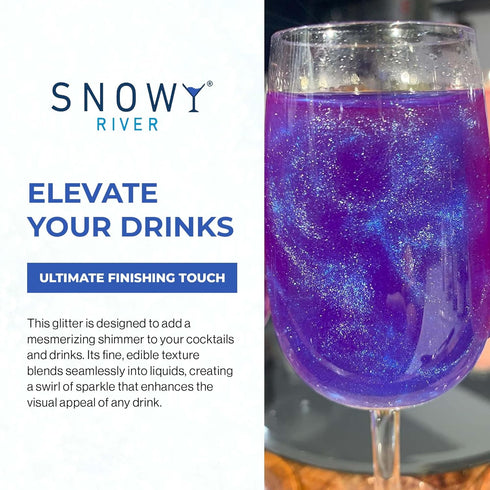 Snowy River Sapphire Edible Cocktail Glitter - All Natural Edible Beverage Glitter for Cocktails, Wine, Champagne &