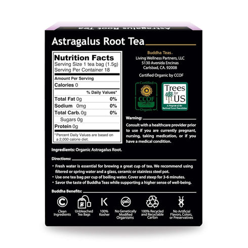 Buddha Teas Organic Astragalus Root Tea | 18 Bleach-Free Tea Bags | Caffeine-Free | Made in the USA
