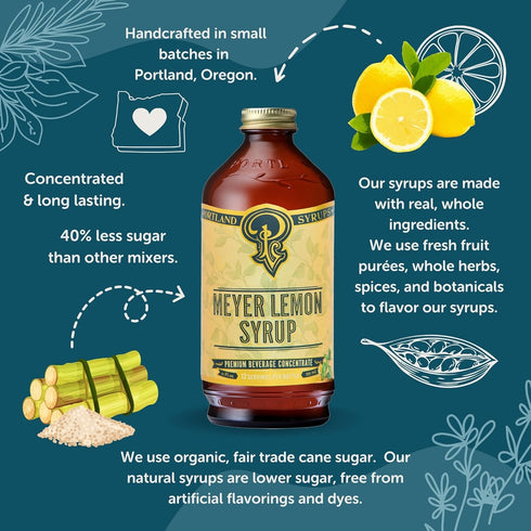 12 oz 12 (Pack 2) Portland Syrups Meyer Lemon Syrup - Premium Beverage Concentrate for Delicious Cocktails, Tea, Soda
