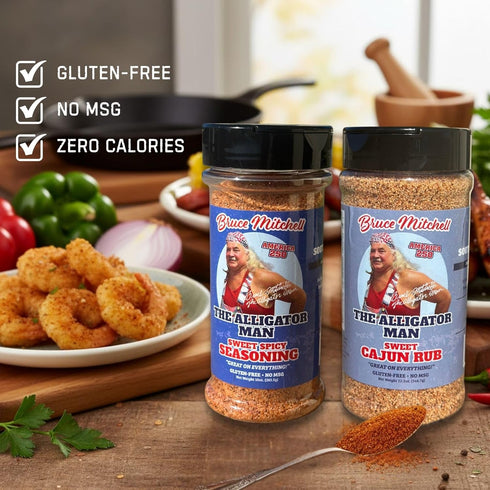 Bruce Mitchell Multi-Pack 2 Pack (12.3oz 10oz) , The Alligator Man, Sweet Cajun Rub & Sweet Spicy Seasoning -