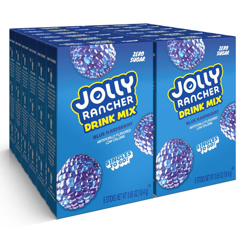 Jolly Rancher Singles To Go Water Drink Mix, Blue Raspberry, 12 Boxes with 6 Packets Each, 72 Total Servings