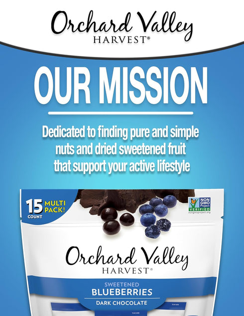 1 Ounce(Pack 15), Orchard Valley Harvest Dark Chocolate Covered Blueberries, of Gluten Free, Non-GMO, No Artificial