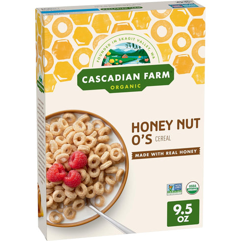 Cascadian Farm Organic Honey Nut O's Cereal, Made with Whole Grain, 9.5