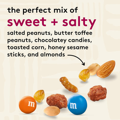 24 oz Snak Club Sweet and Salty Trail Mix with Peanuts, Butter Toffee Peanuts, M&M'S Chocolate Candies, Toasted Corn