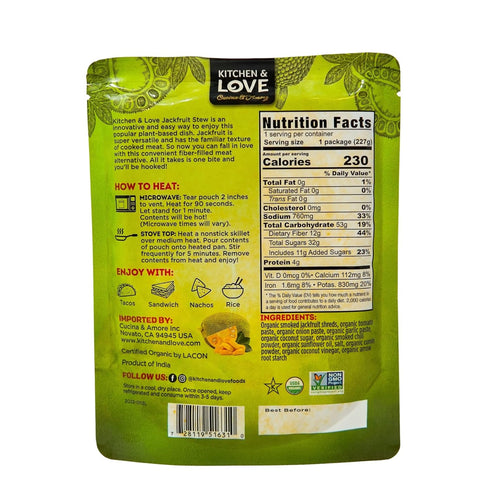 Kitchen & Love 8 (Pack 6) Organic Sweet BBQ Pulled Jackfruit, Non GMO, Vegan, Ounces