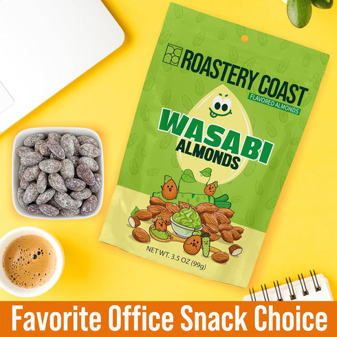 (3.5 oz 1 Pack) Roastery Coast - Wasabi Almonds | Sweet and Zesty Wasabi Flavor| Flavored Almonds | After School Snack