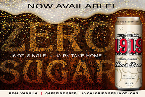 1919 16oz 12-Pack Zero Sugar Draft Root Beer Soda, Cans, Caffeine-Free, Sugar Free and Real Vanilla, Small Batch