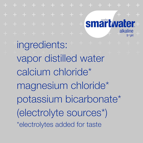9+Ph, 33.8 Oz (Pack 6) smartwater Alkaline Water Vapor Distilled Premium Water, Fl