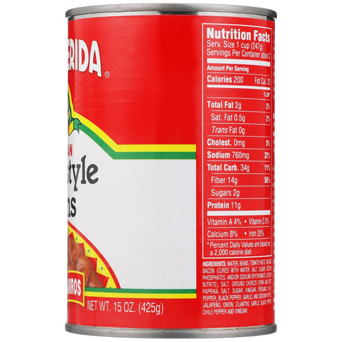 15 OZ. (Pack 3) La Preferida Mexican Foods Homestyle Beans, Frijoles Charros