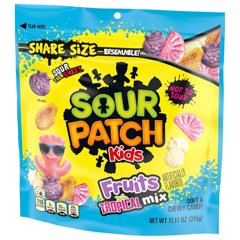 Gummy 11.11 oz SOUR PATCH KIDS Fruits Tropical Mix Soft & Chewy Candy, Share Size