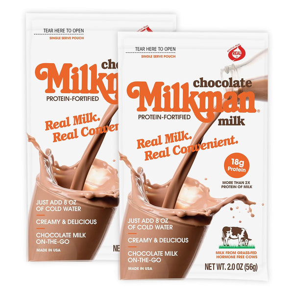 MILKMAN Chocolate Milk Powder - 1 Serving / 8 Oz (2 Pack) - Real Milk, 18g Protein, Shelf Stable, Kosher, Made in USA
