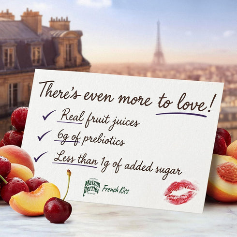 24Pk Maison Perrier French Kiss Sweetened Sparkling Juice Beverage, Peach & Cherry Flavors With Real Fruit Juices