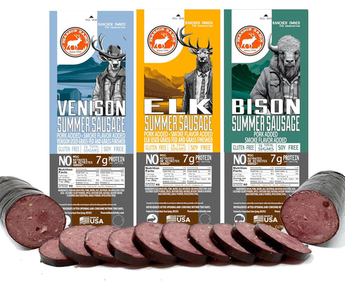 PEARSON RANCH Wild Game Summer Sausage Sampler - Elk, Bison, Venison, Summer
