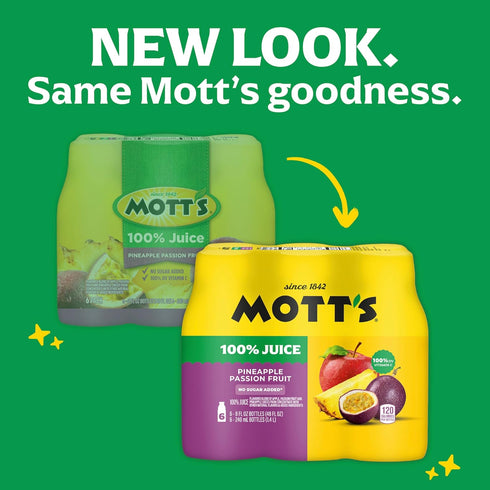 100% 8 oz 24 Count (4 Packs 6) Motts Pineapple Passion Fruit Juice Blend, fl bottles