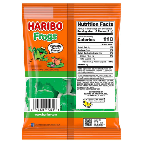 Gummi 5 Haribo Candy, Frogs, Ounce