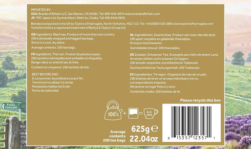 200 Count (Pack 1), 200 Yorkshire Tea, Gold, Individually Wrapped Bags, of Premium Blend, Rich, Smooth, and Satisfying