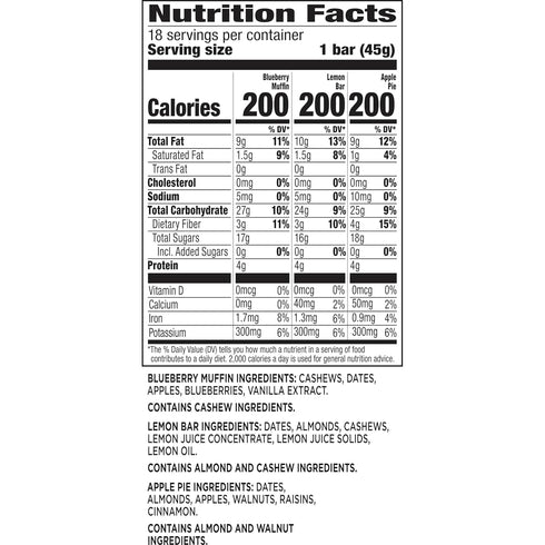 Pack 18 Count (1.6 oz LARABAR Fruit & Nut Bars Variety Each), Blueberry Muffin Lemon Apple Pie, Vegan Gluten Free Dairy