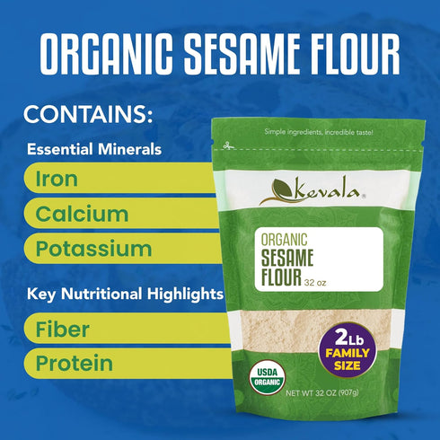 2 lb, 32 oz (Pack 2) Kevala Organic Sesame Flour Gluten Free, Making Bread, From Non GMO Seeds, All Purpose, Vegan