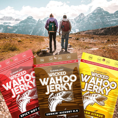 Pack Omega-3 2oz (3-Pack) Wahoo Ono Fish Jerky Variety - Smokin' Hickory O.G, Island Citrus & Spicy Chili - Organic