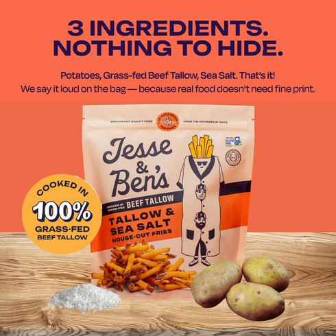 Frozen 3 Jesse & Ben's House-Cut Tallow & Sea Salt Fries, Made with Grass-Fed Beef Tallow, Gluten-Free, Non-GMO