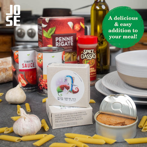 3, 75g Pack 8 Canned Spiced Sardine Pat by Jose Gourmet, Wild Caught Portuguese Sardines, Canned Fish Pat, Omega Fair