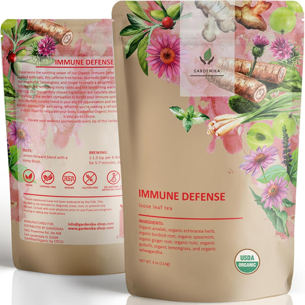 Gardenika Organic Immune Loose Leaf Tea, Herbal Caffeine Free Ayurvedic Leaves, KSA Kosher – 4 oz (1 Pack)
