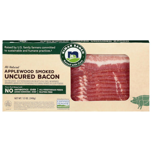 12 Niman Ranch, Pork Bacon Applewood Smoked Uncured Chef's Case, Ounce