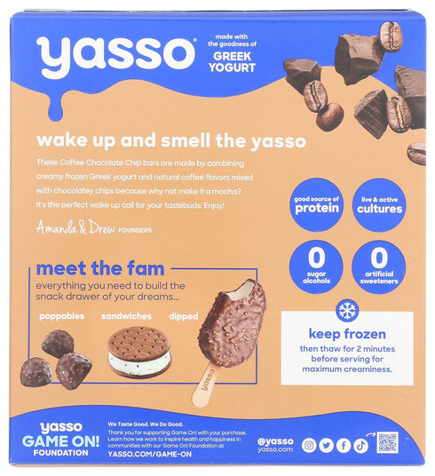 Frozen 4 Count frozen 3.5fl oz Yasso Greek Yogurt Bars Coffee Chocolate Chip Bars for a ridiculously creamy snack made