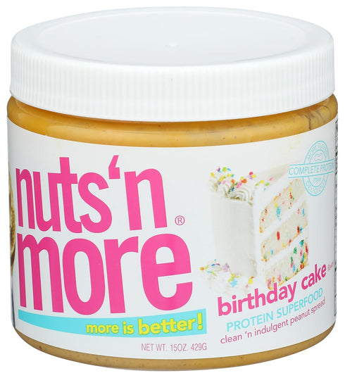 (15oz Nuts N More Birthday Cake Peanut Butter Spread - High Protein, Low Carb, Low Sugar, Gluten Free, Non-GMO