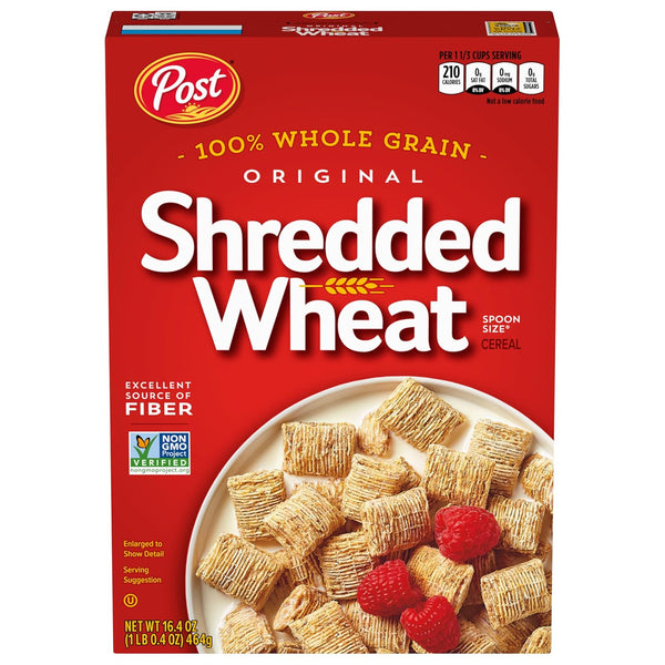 Post Original Shredded Wheat, Whole Grain, Non-GMO, Heart Healthy Breakfast Cereal, 16.4 Ounce
