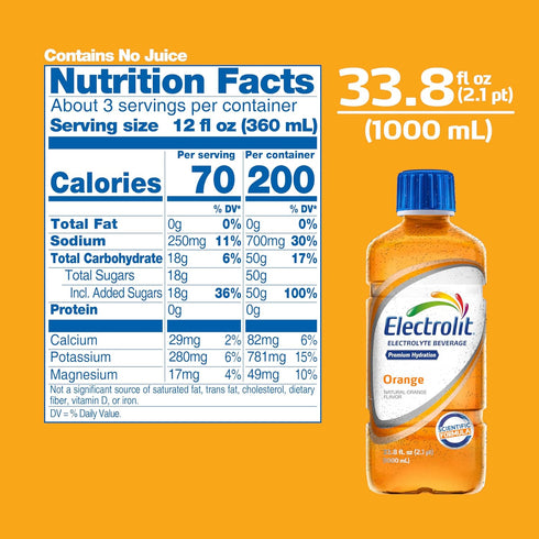 6 Pack Electrolit Hydration Electrolyte Drinks, Sports Beverages with Electrolytes, (Orange)