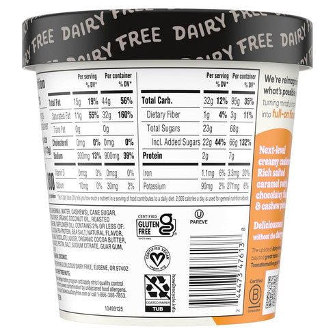 SO DELICIOUS Frozen 1 Dairy Free Cashew Milk Dessert, Salted Caramel Cluster, Vegan, Non-GMO Project Verified, Pint
