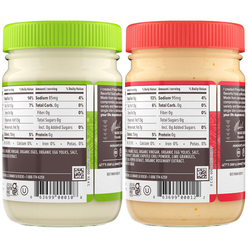 12 Pack 2 Primal Kitchen Mayo made with Avocado Oil, No Soy or Canola Oils, Original & Chipotle Lime, Ounces