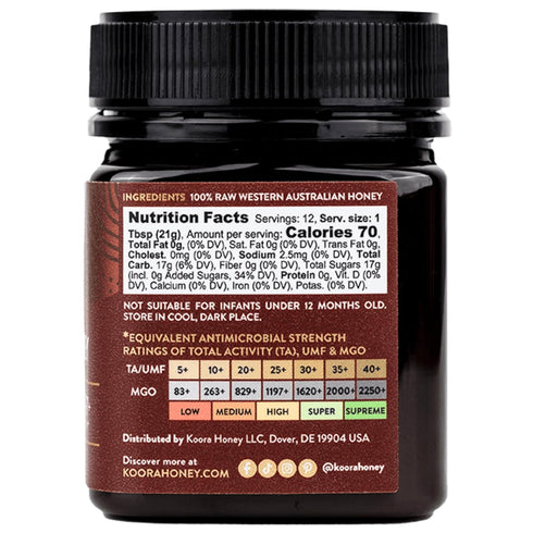 25+ 1197+ Immune 8.8 oz KOORA Marri Honey TA (MGO Manuka Honey Rating Equiv.) Low GI, Raw Medicinal Honey for Daily