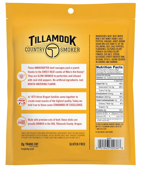 Country 3.6 Tillamook Smoker Beef Smoked Sausages, Mike's Hot Honey, Ounce, Real Hardwood Smoked Sausages, Low Carb