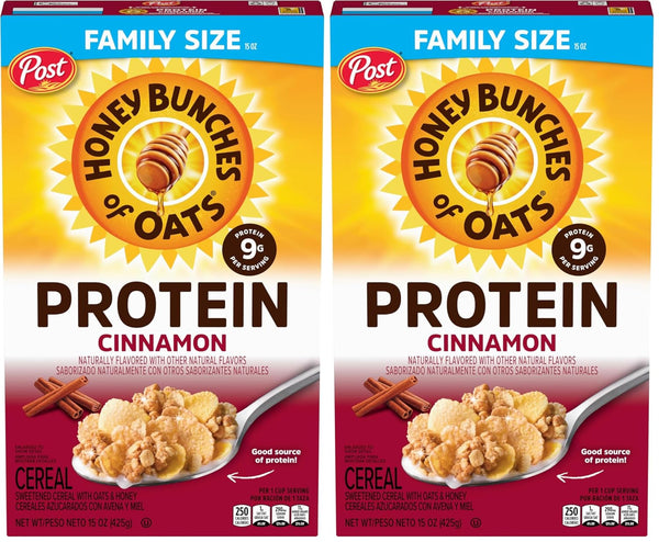 Honey Bunches of Oats Cinnamon Protein Cereal, Breakfast or Snack, Family Size,