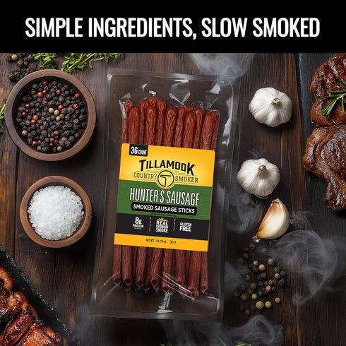 Country 16 (36 Count Pack) Tillamook Smoker Smoked Sausage, Hunter's Sausage, Ounce Meat Sticks Bulk Real Hardwood