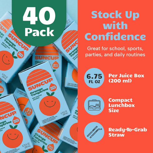 100% 49 Pack 6.75 oz (40 Pack), SunCup Juice Boxes for Kids | No Added Sugar, No Dyes, No Preservatives | Trusted