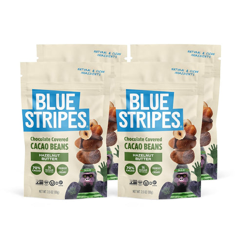Blue Stripes - Chocolate Covered Cacao Beans, Hazelnut Butter, 70% Cacao, No