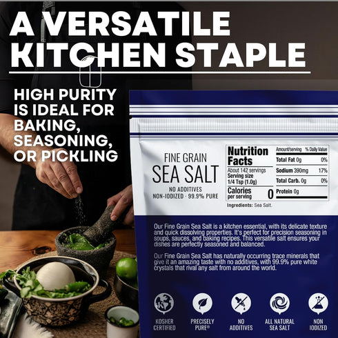 5 oz Fine Grain Sea Salt for Baking, Pure Non-Iodized Baja Table Salt Replacement, Mineral Rich for Cooking, Bag