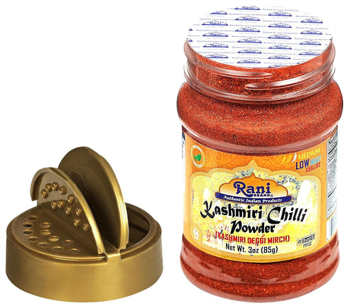 Rani Kashmiri Chilli Powder (Deggi Mirch, Low Heat) Ground Indian Spice 85g PET Jar ~ All Natural, Vegan, Kosher,