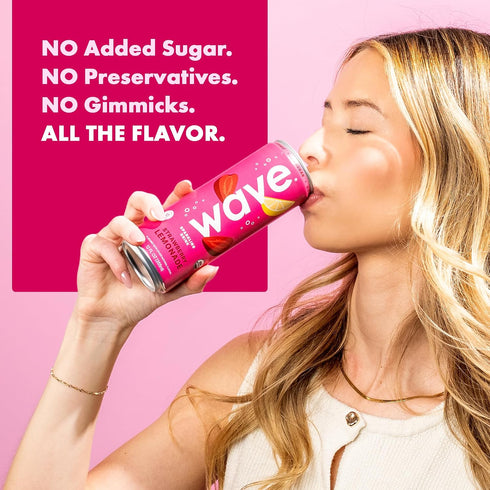 |12 Pack WAVE Organic Sparkling Drink | Low Calorie Drink, Strawberry Lemonade Lightly Carbonated | Great Natural Soda