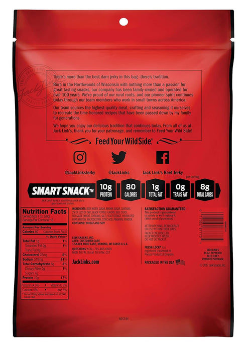 16 (Pack 1) Jack Link's Meat Snacks Beef Jerky, Peppered, Ounce